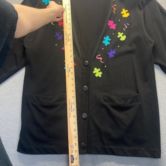 Marie Diamond Black Sweater Womens Size M  4 Buttons 2 Pockets,100% Cotton - Picture 5 of 10